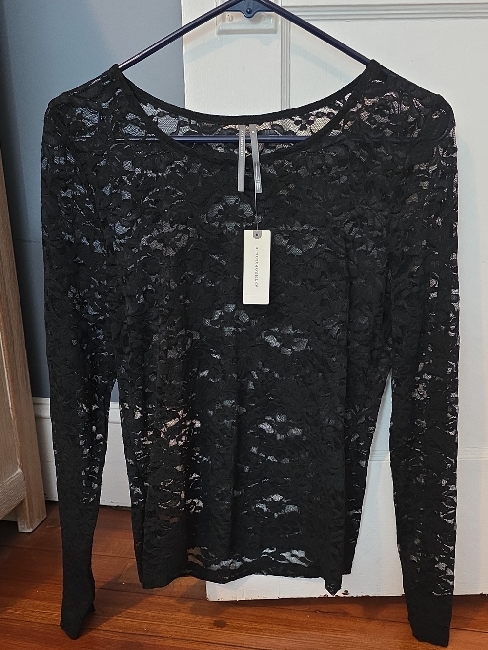 Anthropologie Black Floral Lace Long-Sleeve Top